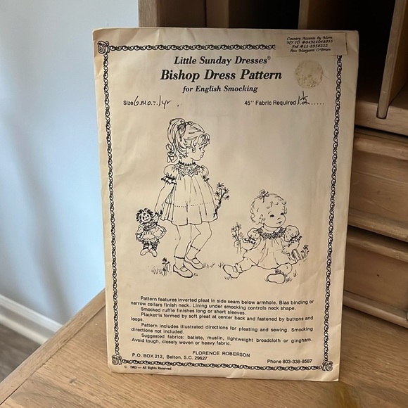 Bishop Dress Pattern for English Smocking Little Sunday Dress Florence Roberson - Picture 1 of 6